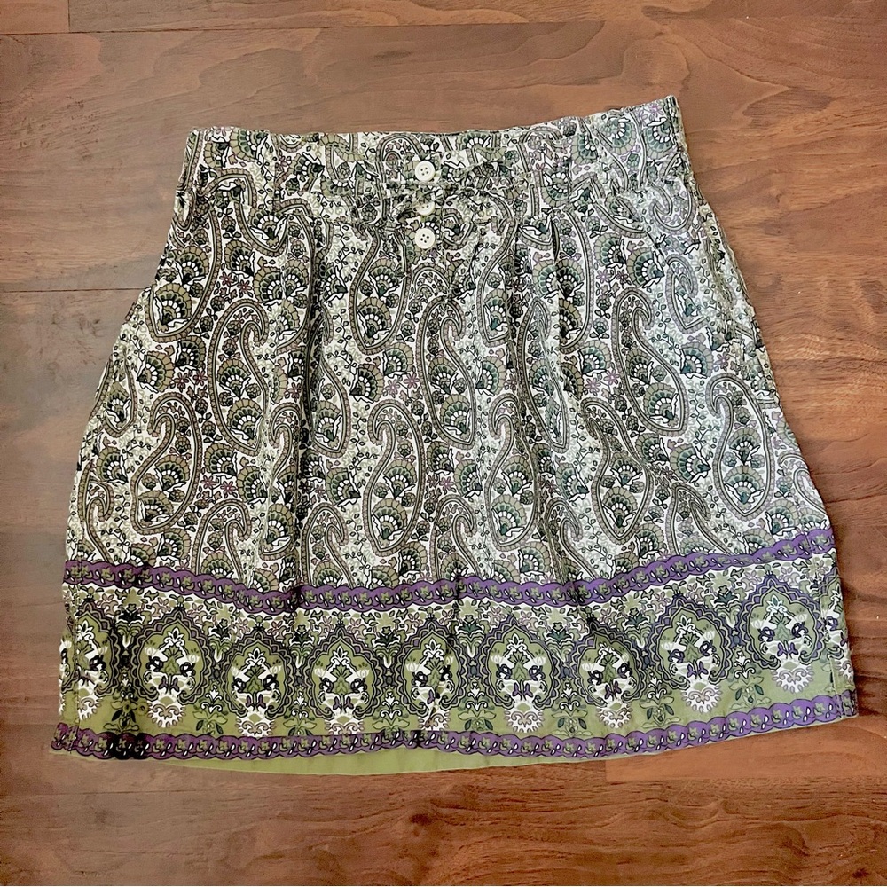 Converse Paisley Print Olive Green Purple High Waisted Boho Women’s Skirt Size S